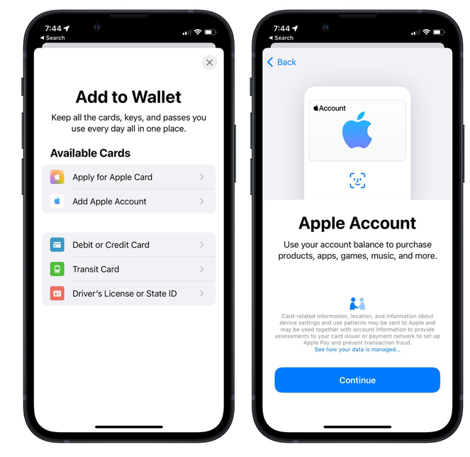 五原苹果手机维修分享iOS 15.5钱包App如何添加 Apple 账户 