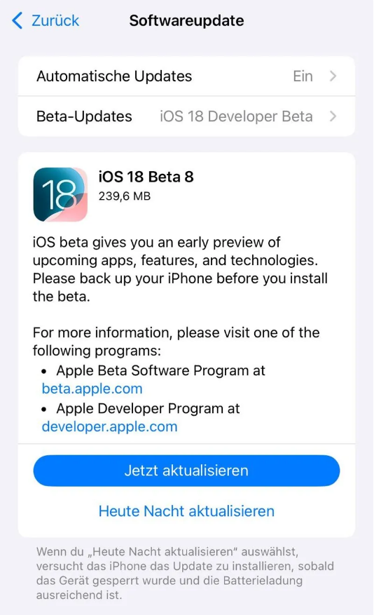 五原苹果手机维修分享苹果 iOS / iPadOS 18 开发者预览版 Beta 8 发布 